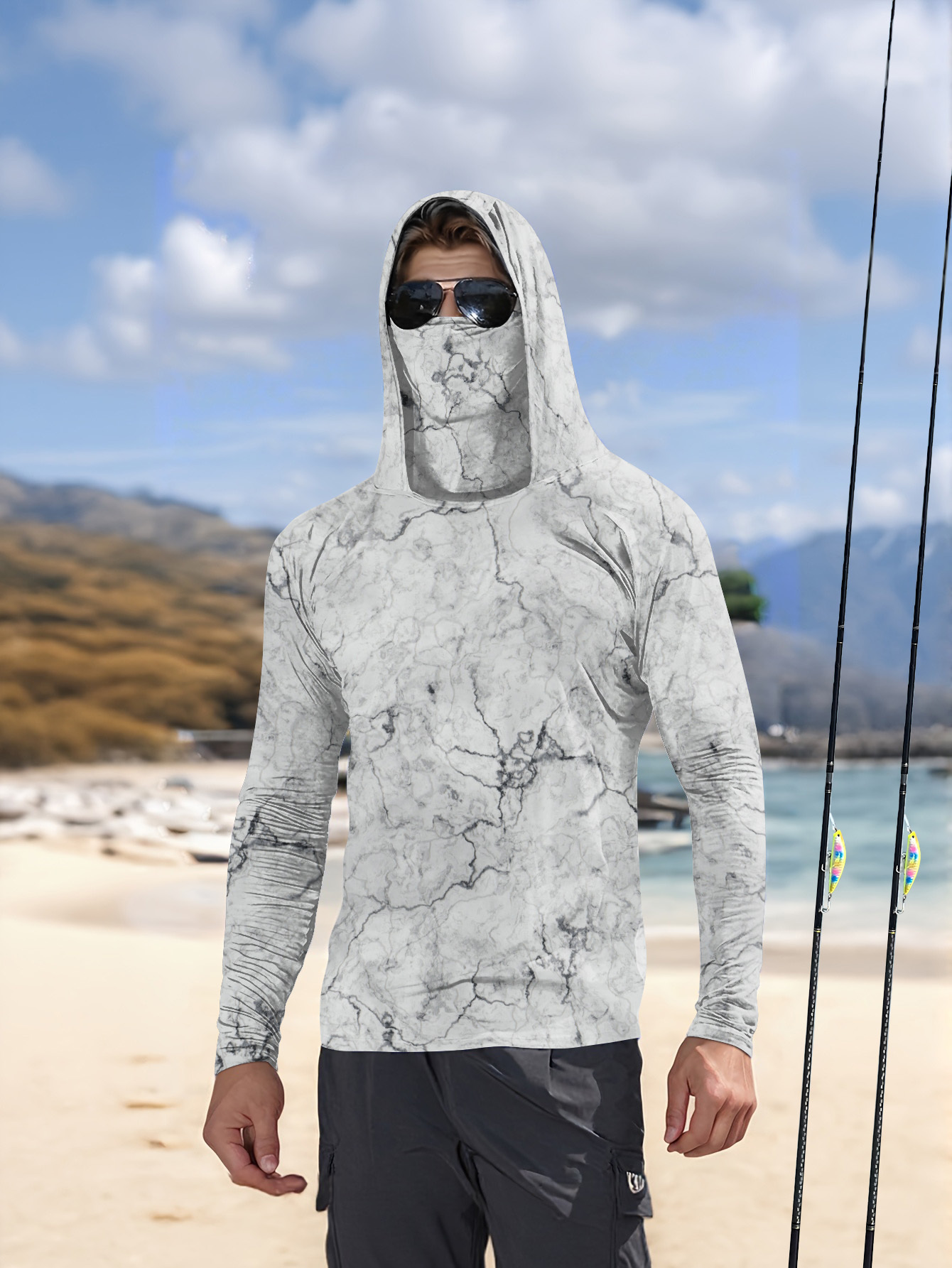 Fishing Shirt Uv Protection - Camisa de pesca masculina com capuz,